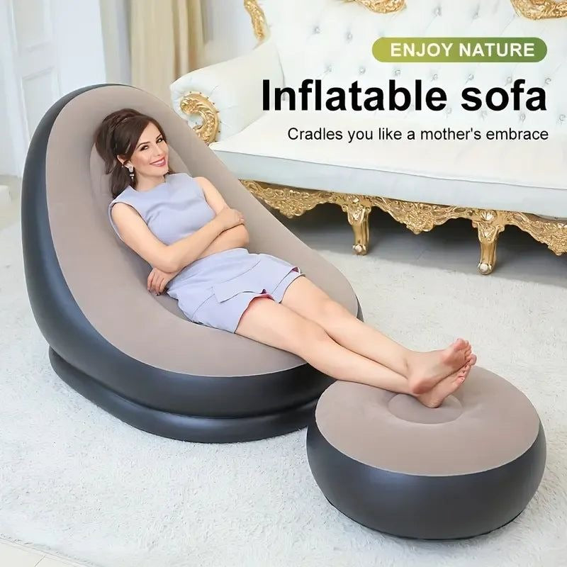 Luxury Inflatable Lounge Chair with Ottoman – Modern Air Sofa Set with Air Pump