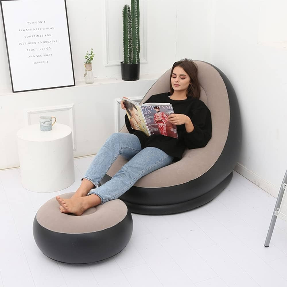 Luxury Inflatable Lounge Chair with Ottoman – Modern Air Sofa Set with Air Pump