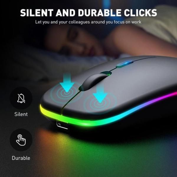 Rechargeable Wireless RGB Mouse – Silent Click, Adjustable 800/1200/1600 DPI, Ergonomic USB Mouse for Laptop, PC & Mac