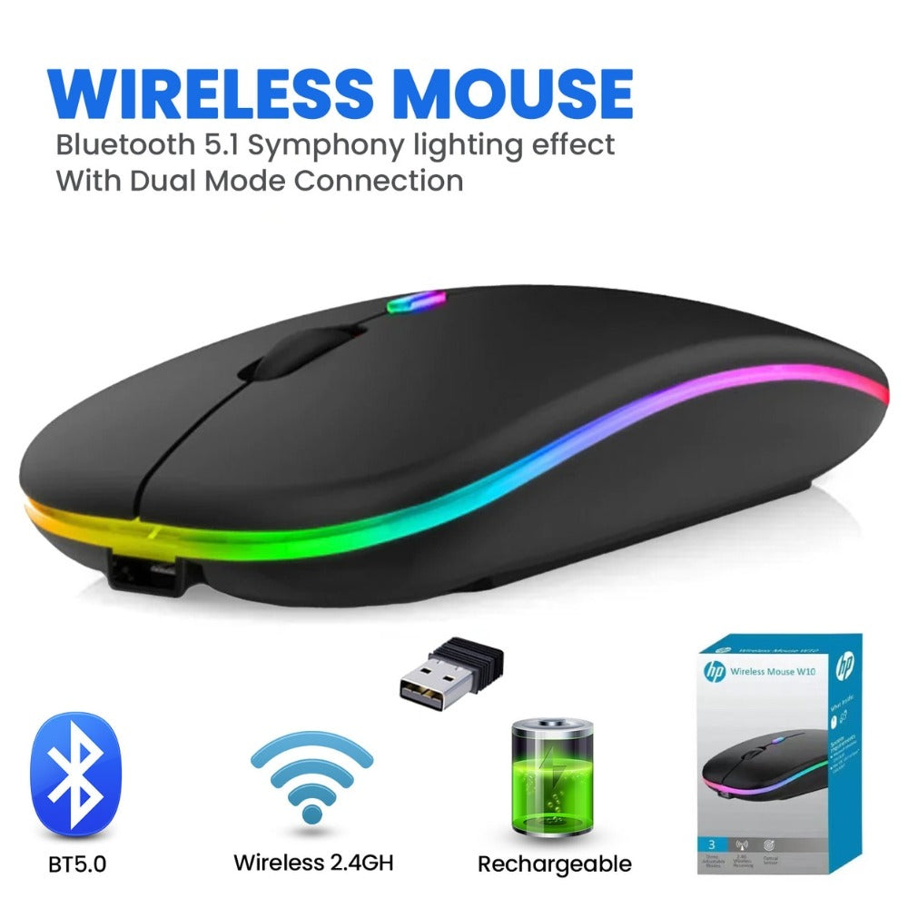 Rechargeable Wireless RGB Mouse – Silent Click, Adjustable 800/1200/1600 DPI, Ergonomic USB Mouse for Laptop, PC & Mac