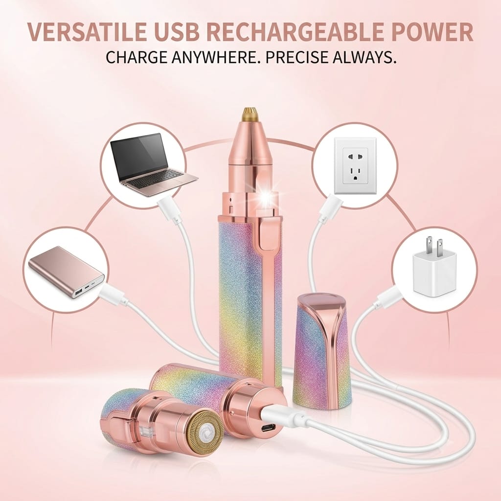 2-in-1 Rechargeable Eyebrow & Facial Hair Remover for Women | Painless Precision Trimmer with LED Light & USB Charging