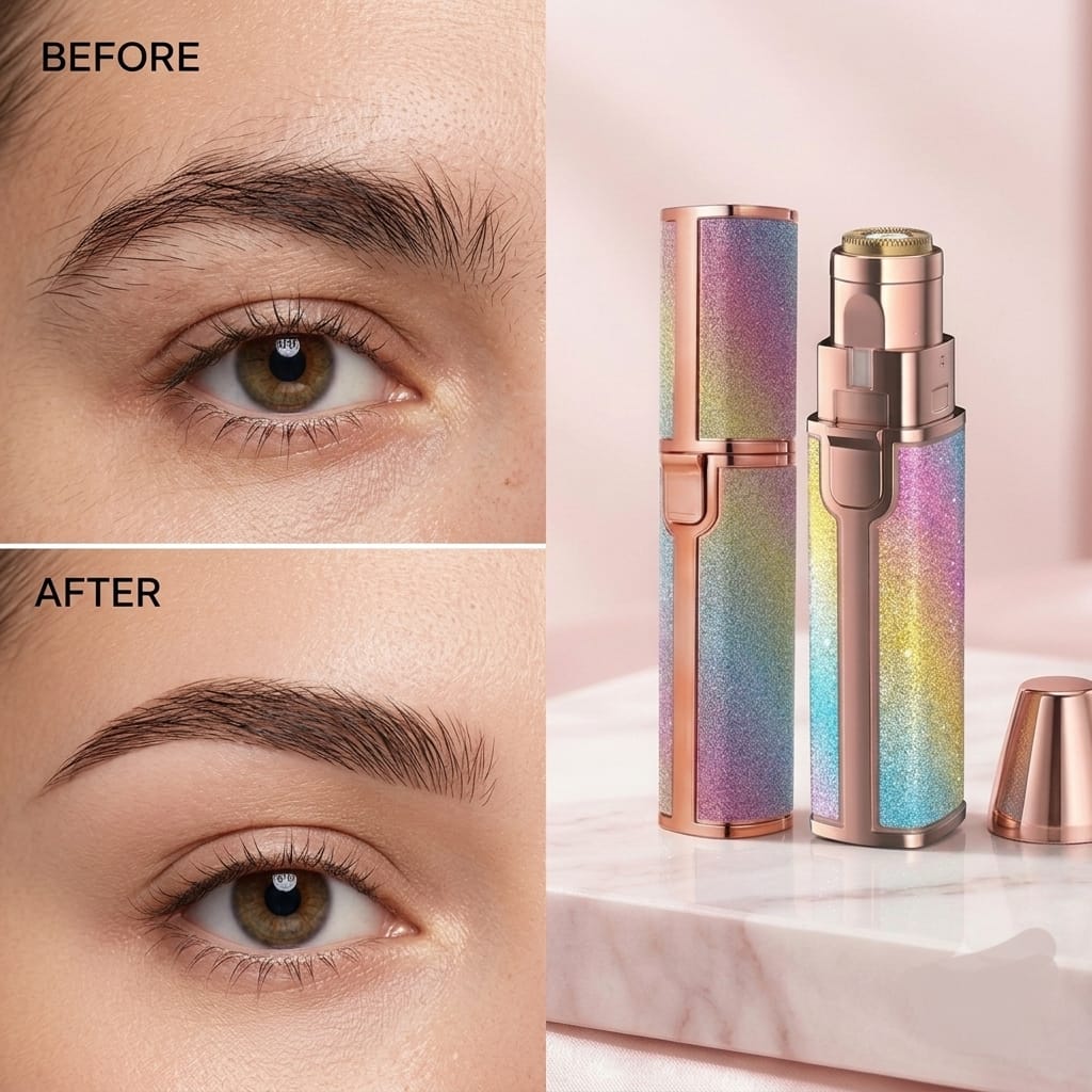 2-in-1 Rechargeable Eyebrow & Facial Hair Remover for Women | Painless Precision Trimmer with LED Light & USB Charging