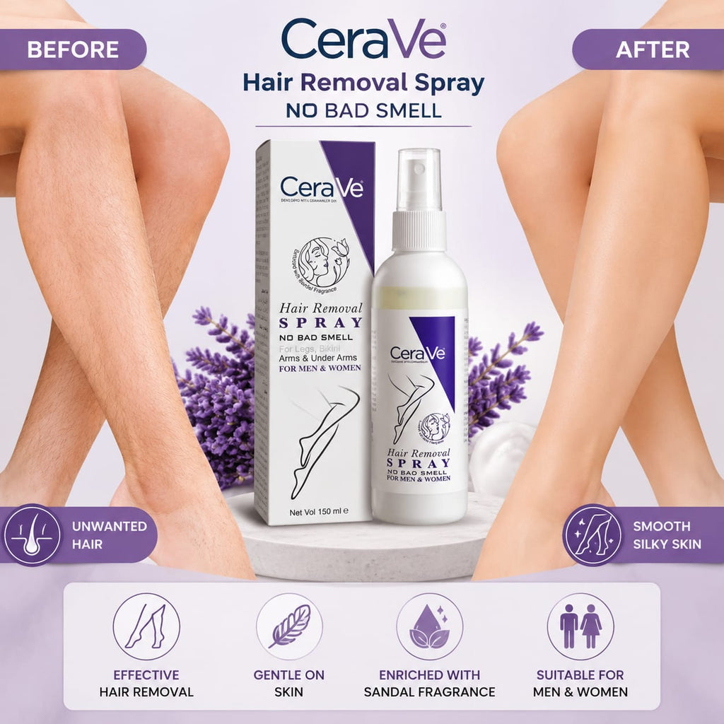 CeraVe Hair Removal Spray - Gentle Body Hair Eliminator Smooth Skin Depilatory Formula Easy Spray Skincare Product For Men And Women - 150ML